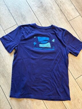 Under Armour Boys' Short Sleeve Logo Tee - Navy with Teal Logo